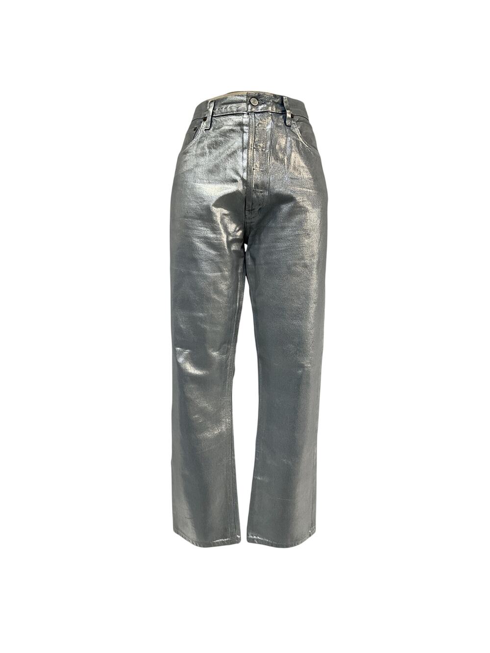 Agolde Metallic Silver 90s Pinch Straight-Leg Denim Jeans Size 31